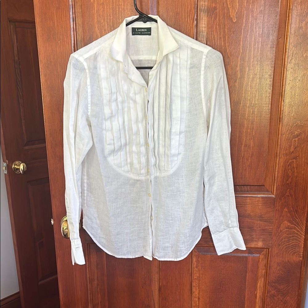 Polo by Ralph Lauren White Dress Shirt with Elegant Ruffles